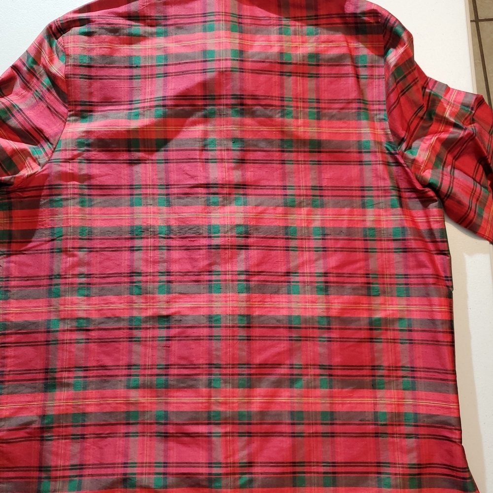Appleseeds 100% Silk Size 16 Womens Button Up Red and Green Plaid Shirt - Picture 10 of 16